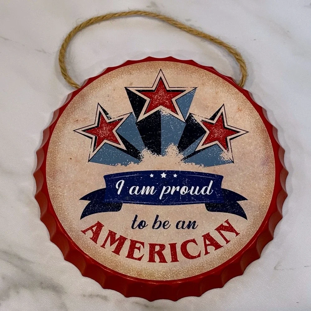 Red Patriotic Americana Stars Sign Unbranded Bottle Cap Wall Decor